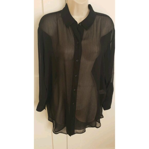 NWT DKNY WOMEN'S BUTTON-DOWN CHIFFON BLACK SHIRT XLARGE - Picture 5 of 9